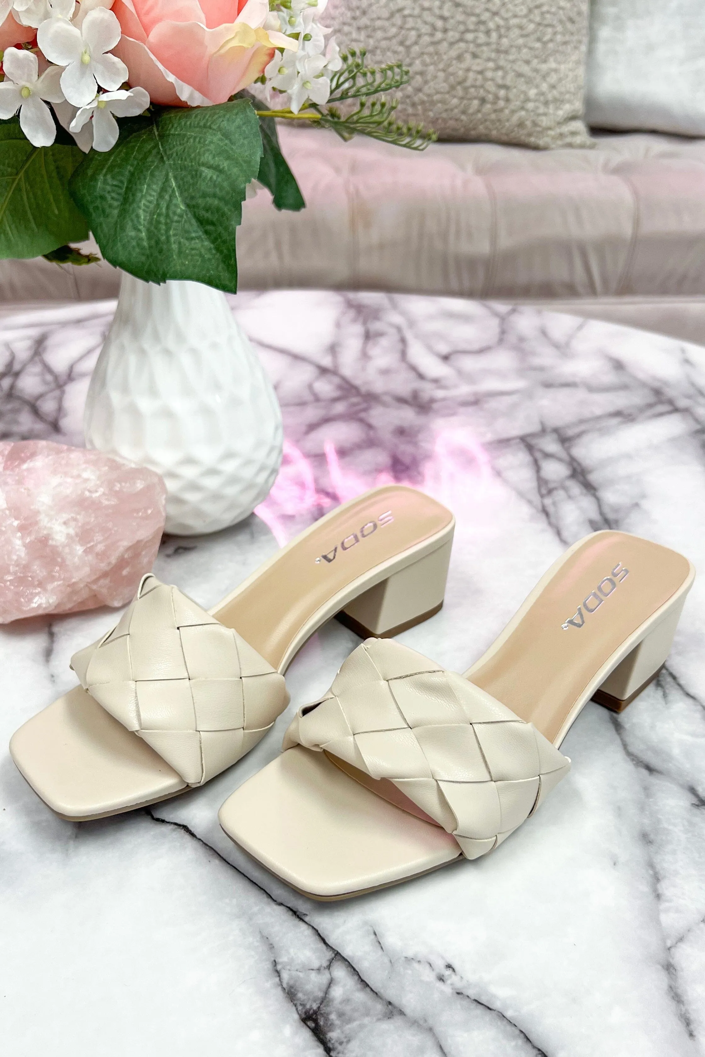 Banquess Woven Block Heel Sandals: Bone Nude