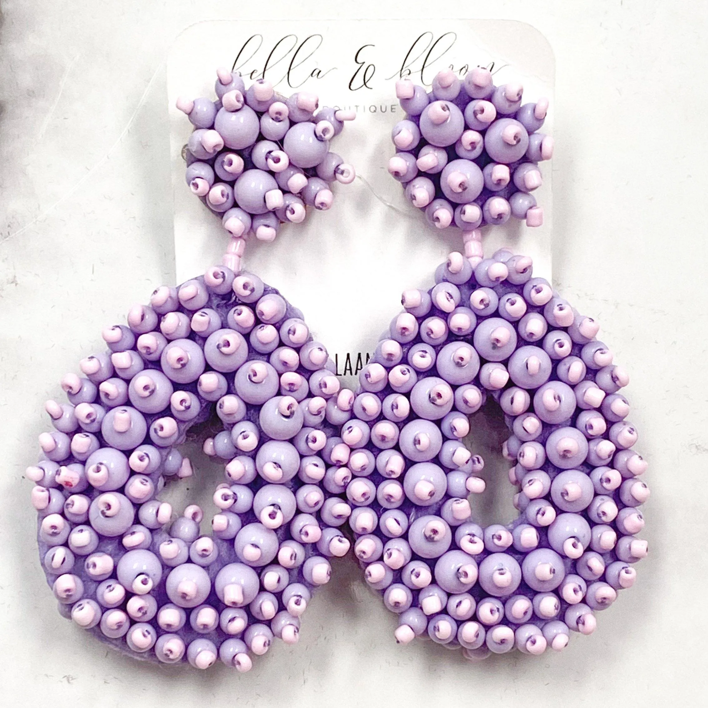 Beaded Teardrop Earrings: Lavender