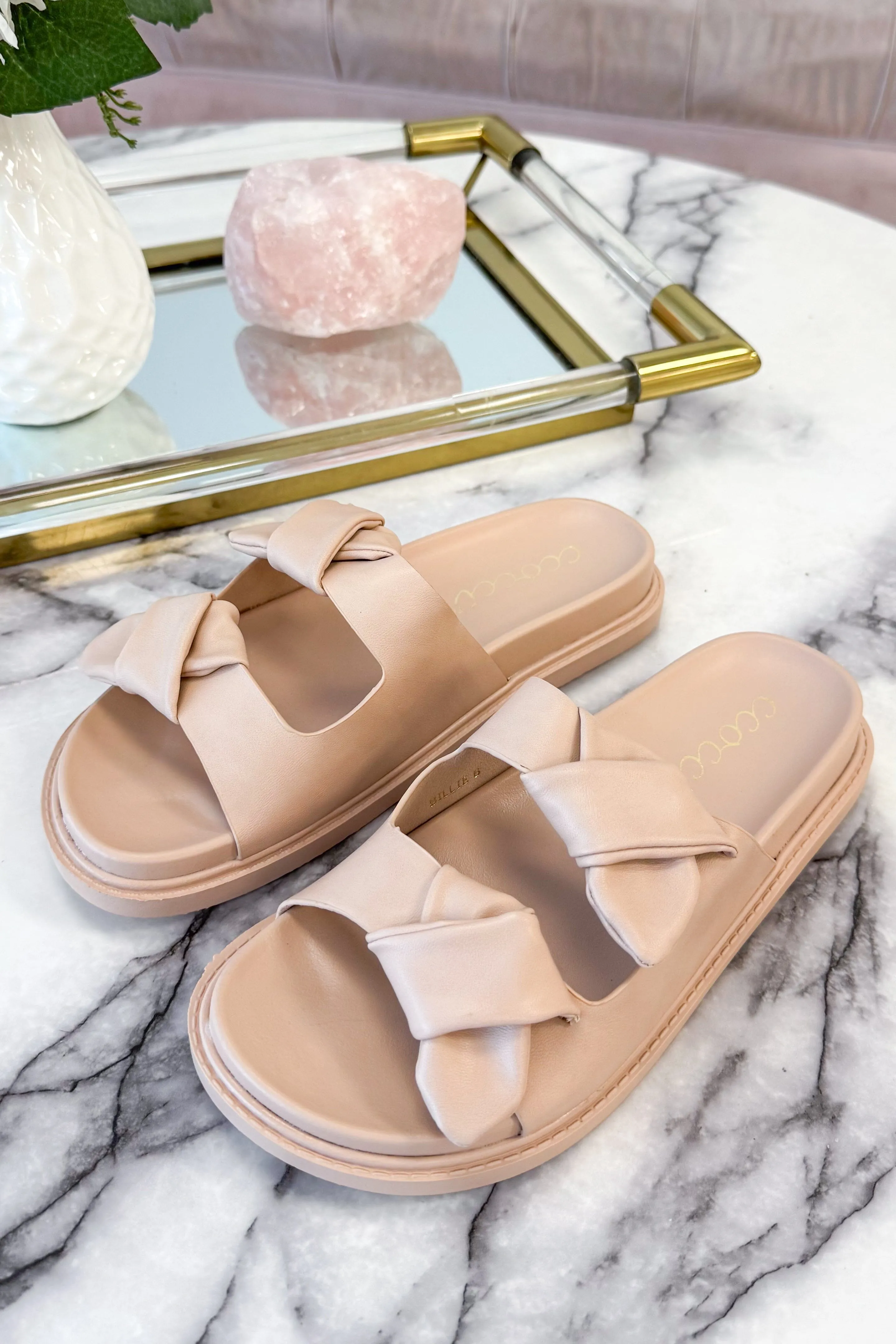 Billie Double Strap Knot Sandals: Nude