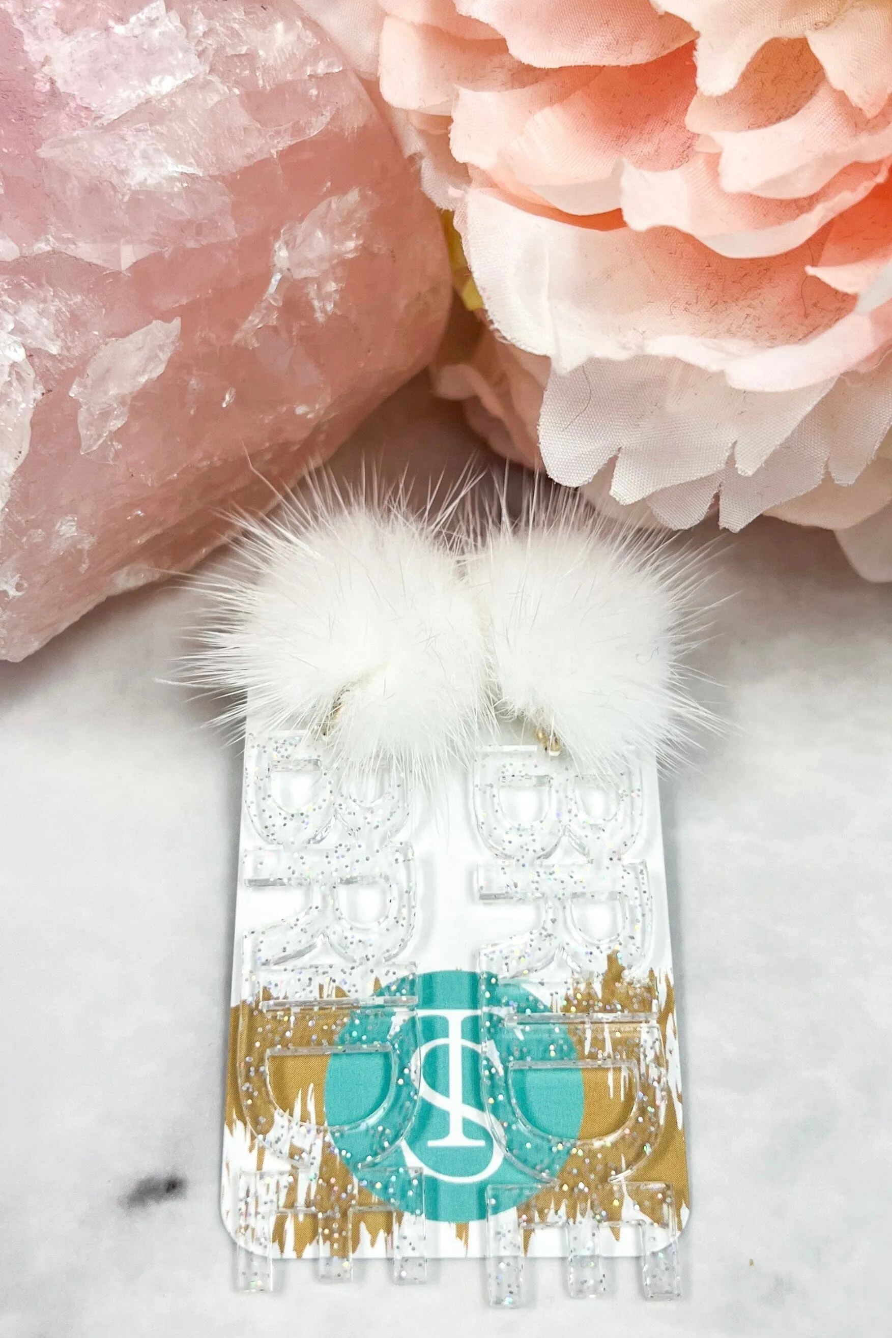 BRIDE Earrings - TAYLOR SHAYE: Clear Glitter/White