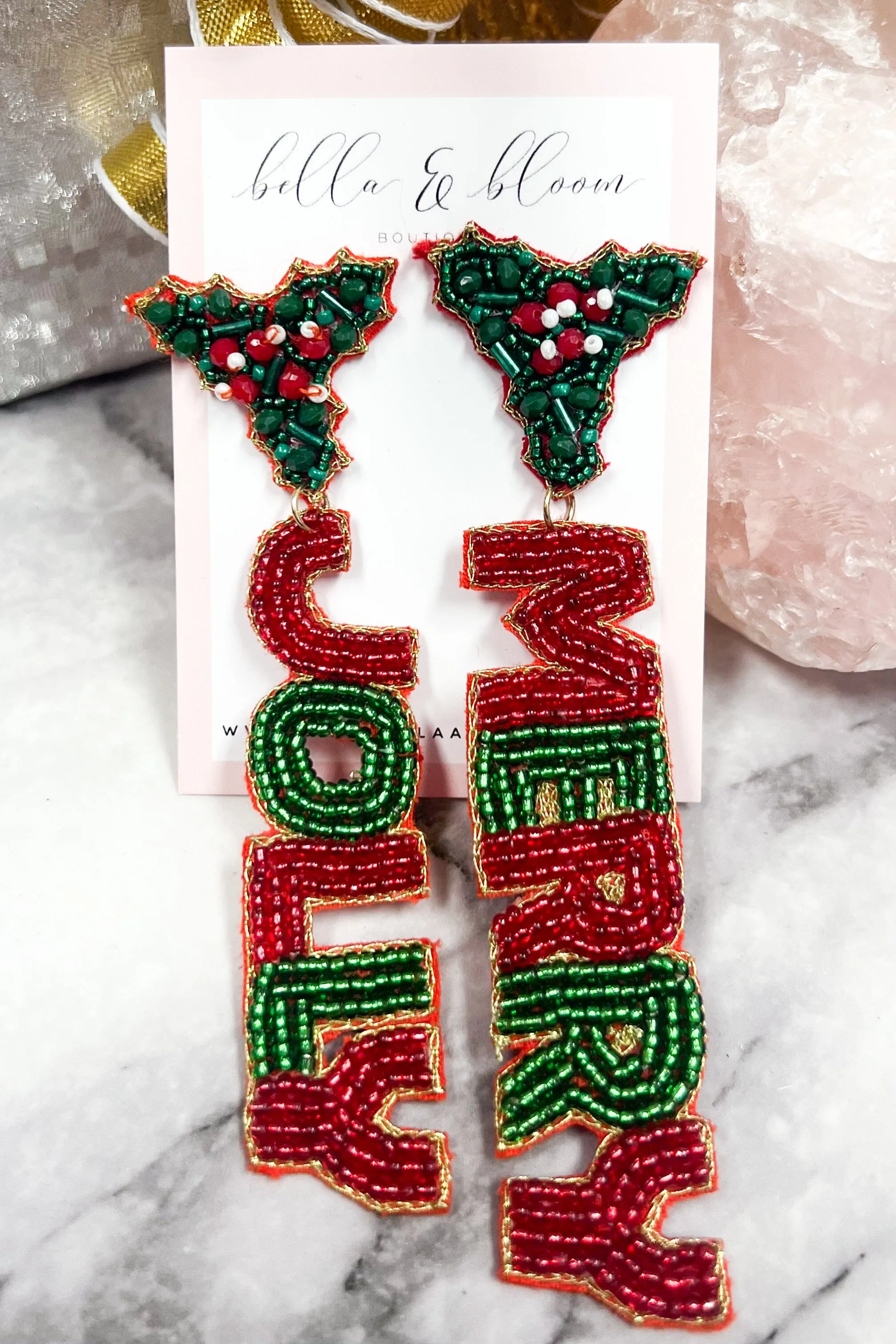 MERRY JOLLY Beaded Holiday Earrings: Red/Green