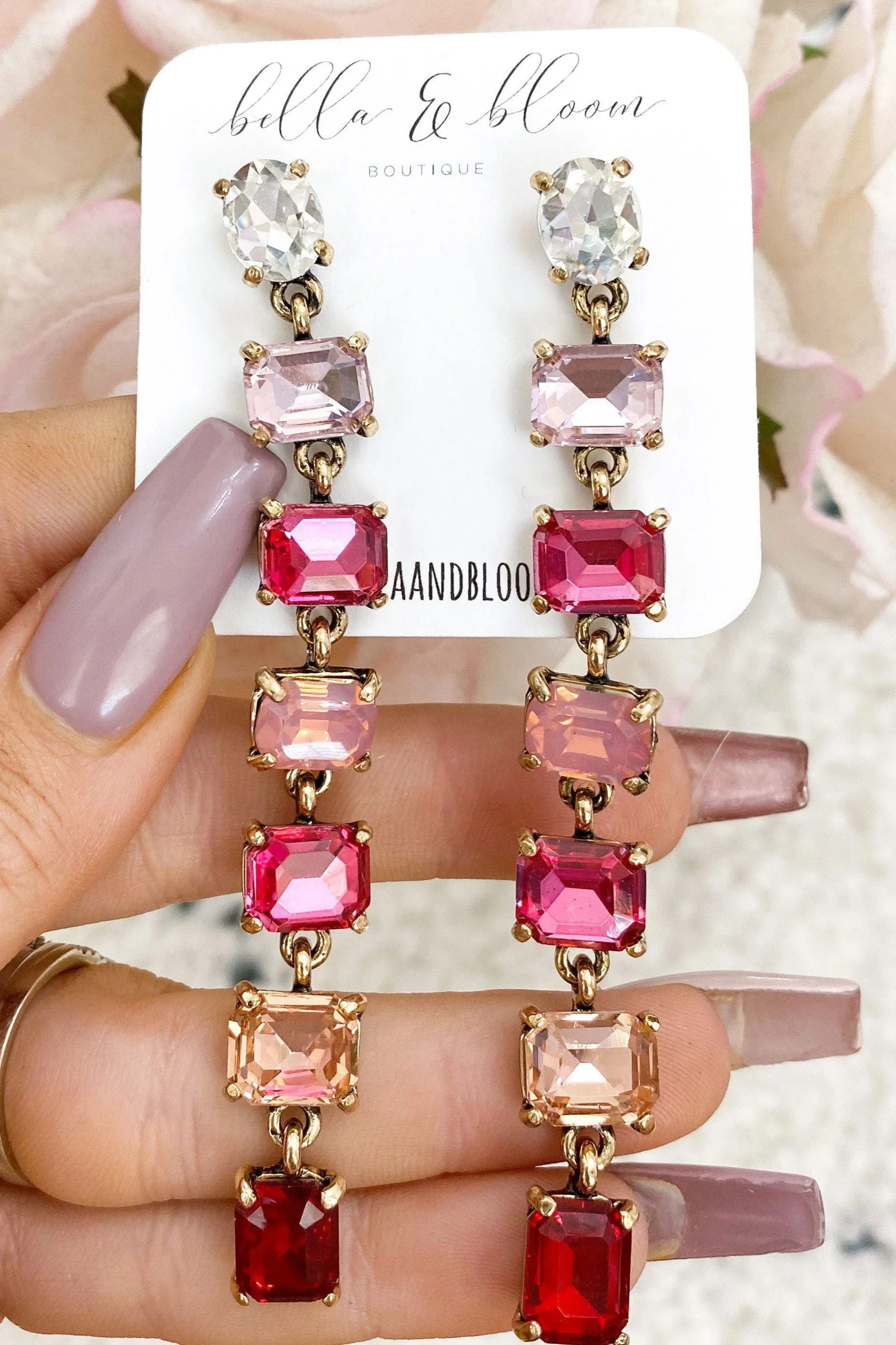 Ombré Dangle Earrings: Pink/Red Multi