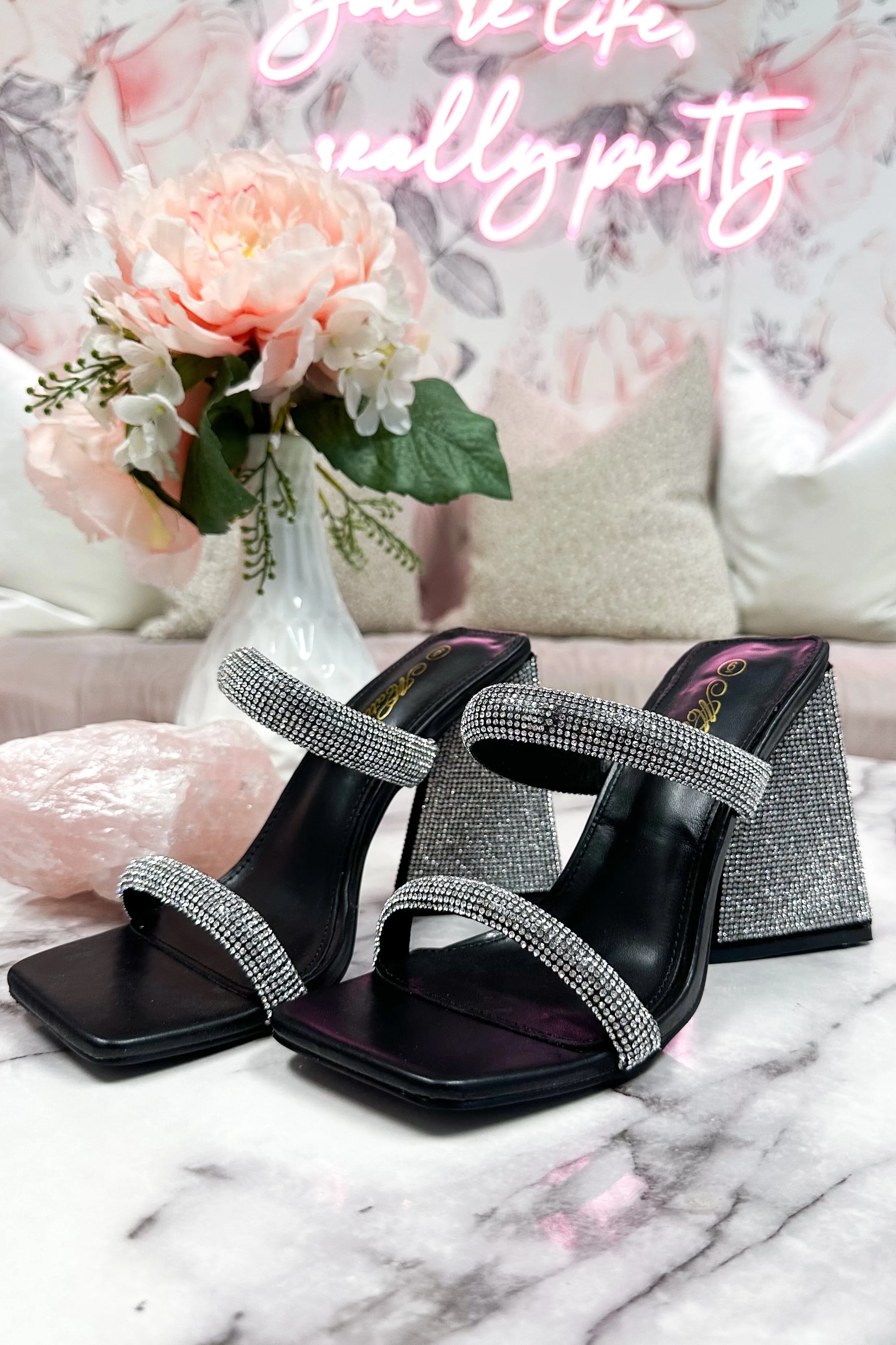 Yasmin Embellished Block Heels: Black